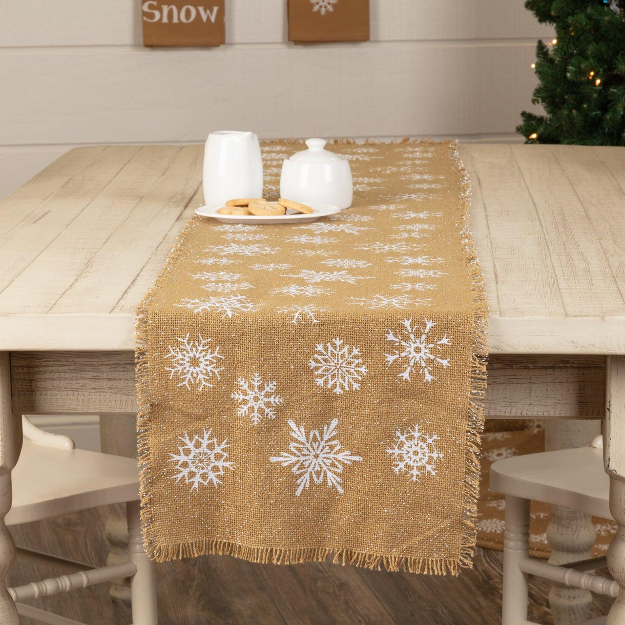 Snowflake Burlap Natural Runner 13x72 VHC Brands