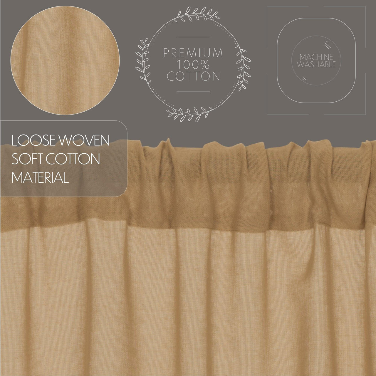 Tobacco Cloth Khaki Panel Curtain 96"x40" VHC Brands - The Fox Decor