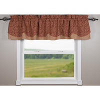 Barn Red Nutmeg Red Vine Print With Ticking Fairfield Valance Lined VFRE0914 - The Fox Decor