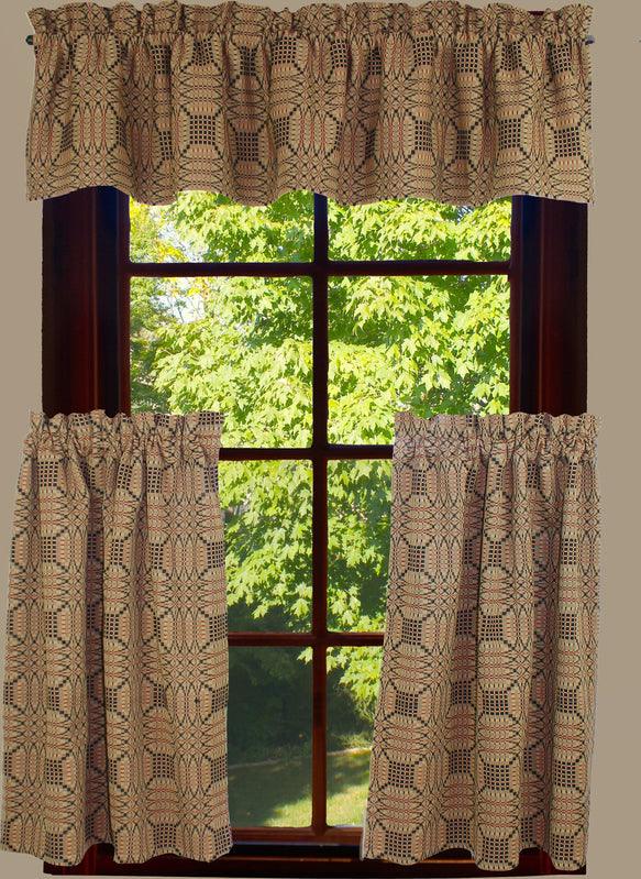 Trenton Jacquard Nutmeg Black Red Valance  - Interiors by Elizabeth