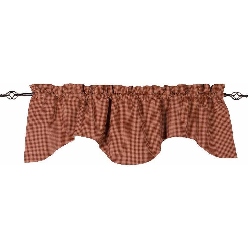 Newbury Gingham Scalloped Valance Barn Red Oat Lined VS670017 - The Fox Decor