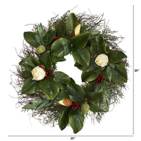 Thumbnail for 20” Cedar, Ruscus and Magnolia with Berries Artificial Wreath
