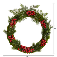 Thumbnail for 20” Iced Pine And Berries Artificial Christmas Wreath