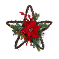 Thumbnail for 16” Holiday Christmas Poinsettia Star Twig Wreath