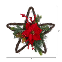 Thumbnail for 16” Holiday Christmas Poinsettia Star Twig Wreath