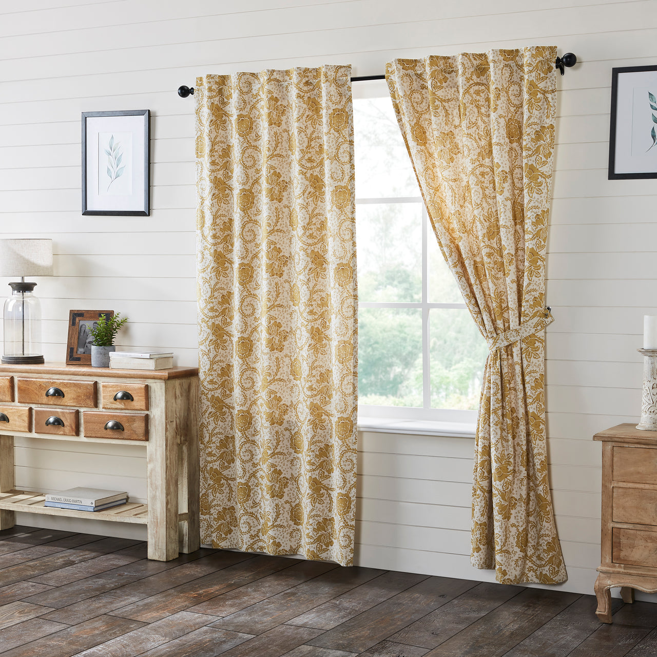 Dorset Gold Floral Panel Curtain Set of 2 84"x40" VHC Brands