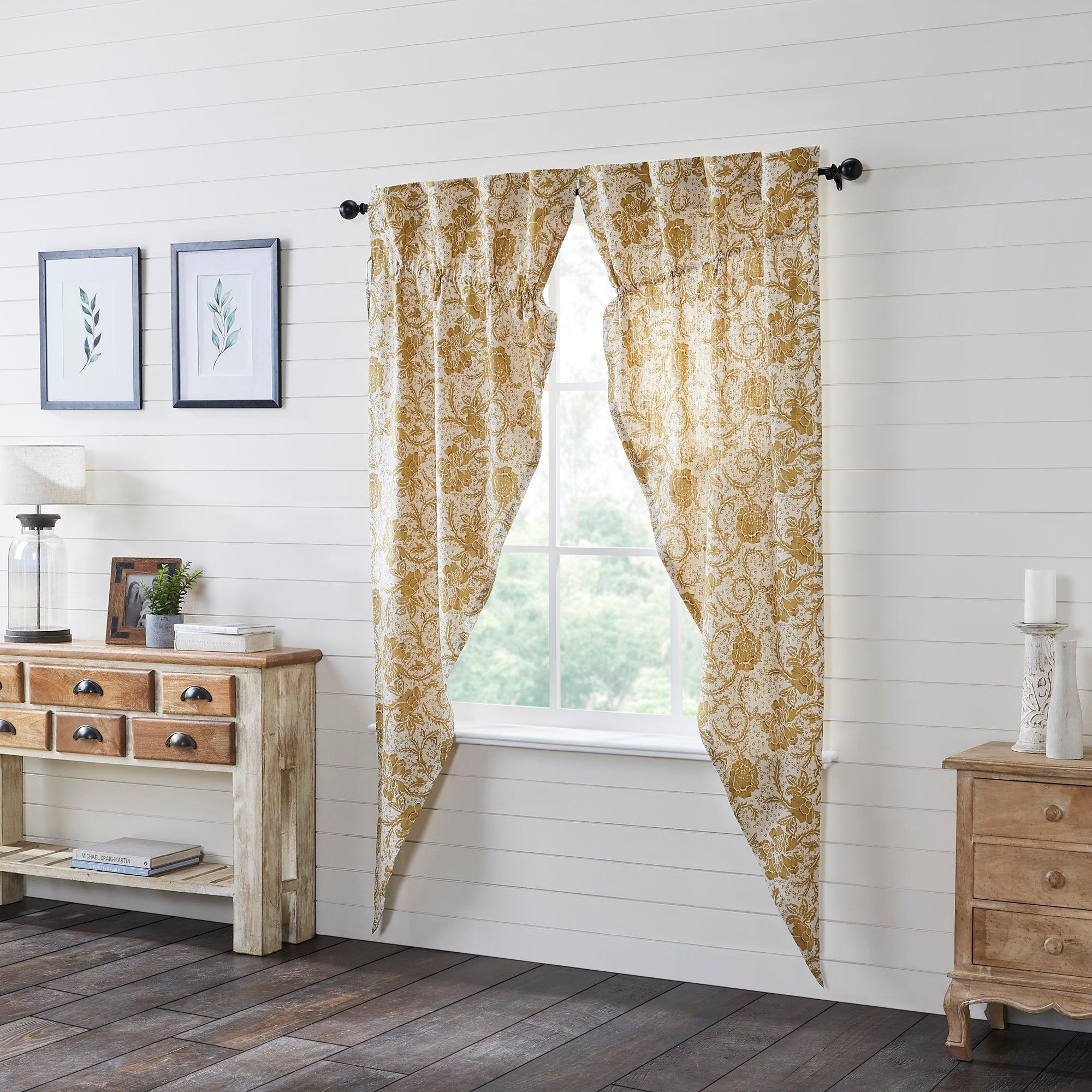 Dorset Gold Floral Prairie Long Panel Curtain Set of 2 84x36x18 VHC Brands - The Fox Decor