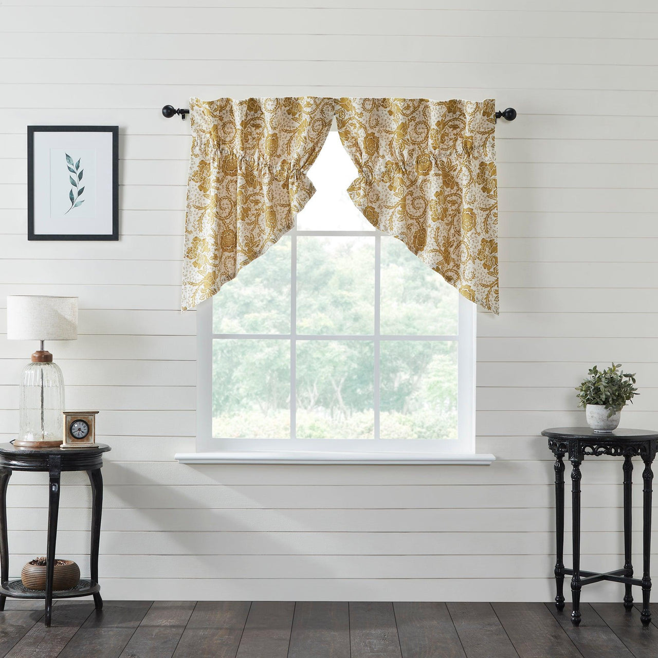 Dorset Gold Floral Prairie Swag Curtain Set of 2 36x36x18 VHC Brands