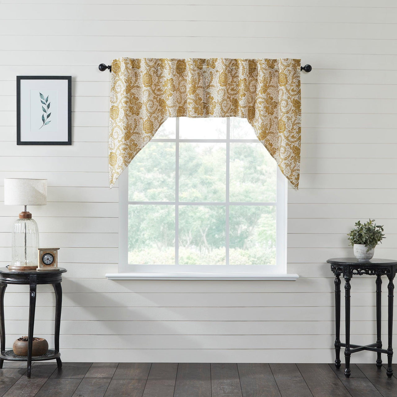 Dorset Gold Floral Swag Curtain Set of 2 36x36x16 VHC Brands