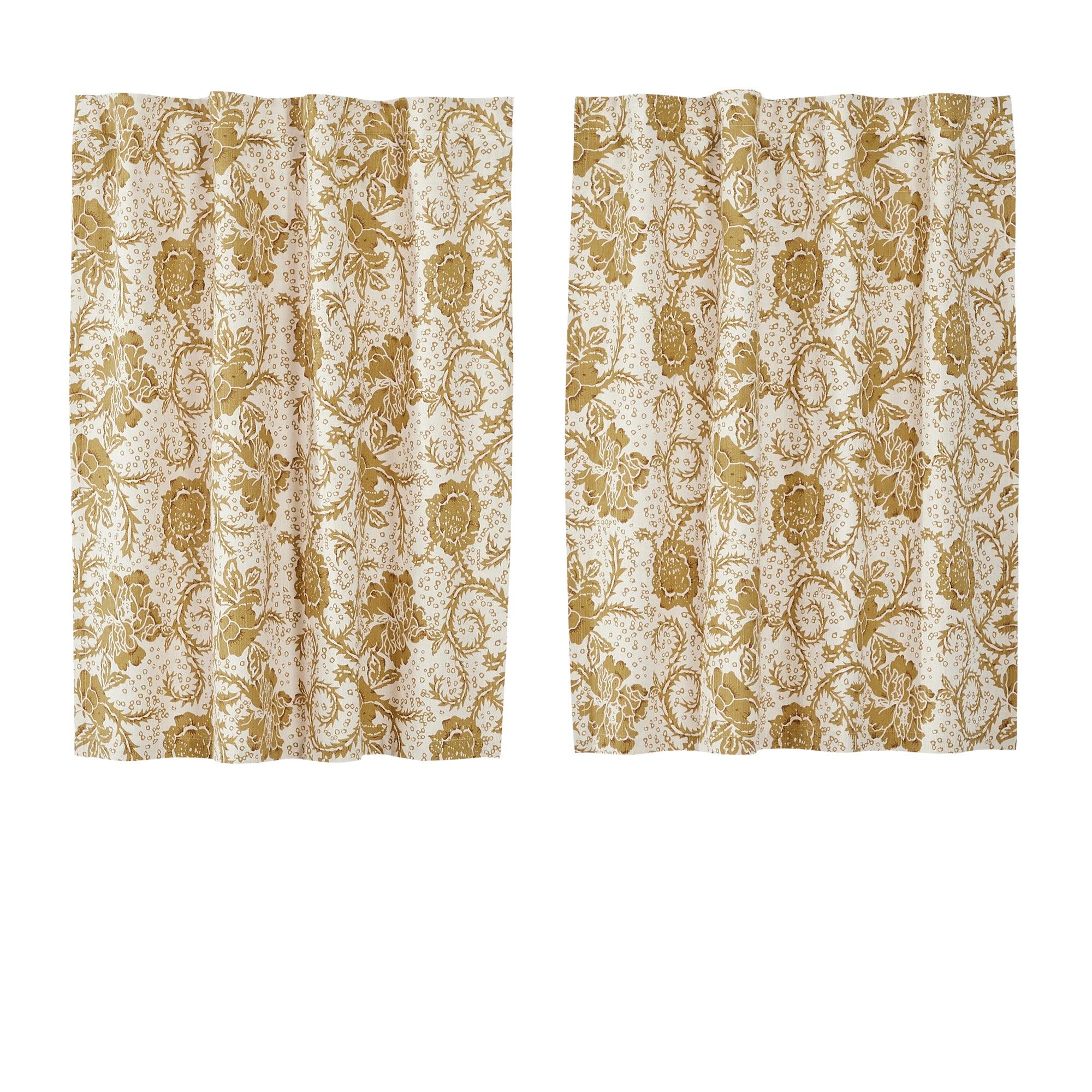 Dorset Gold Floral Tier Curtain Set of 2 L36xW36 VHC Brands - The Fox Decor