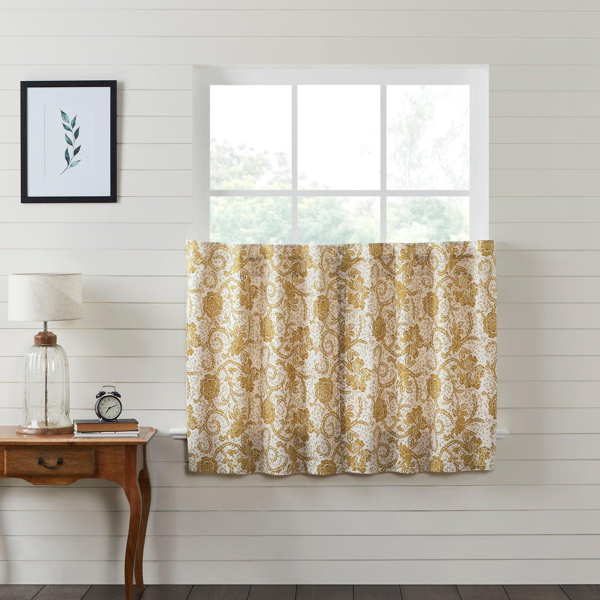 Dorset Gold Floral Tier Curtain Set of 2 L36xW36 VHC Brands - The Fox Decor