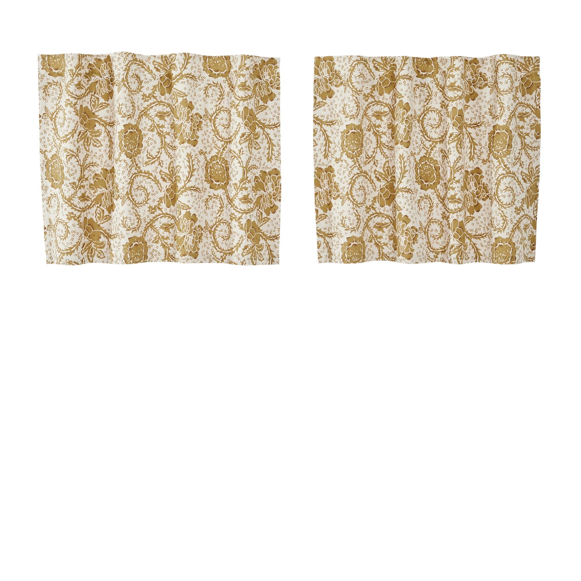 Dorset Gold Floral Tier Curtain Set of 2 L24xW36 VHC Brands - The Fox Decor