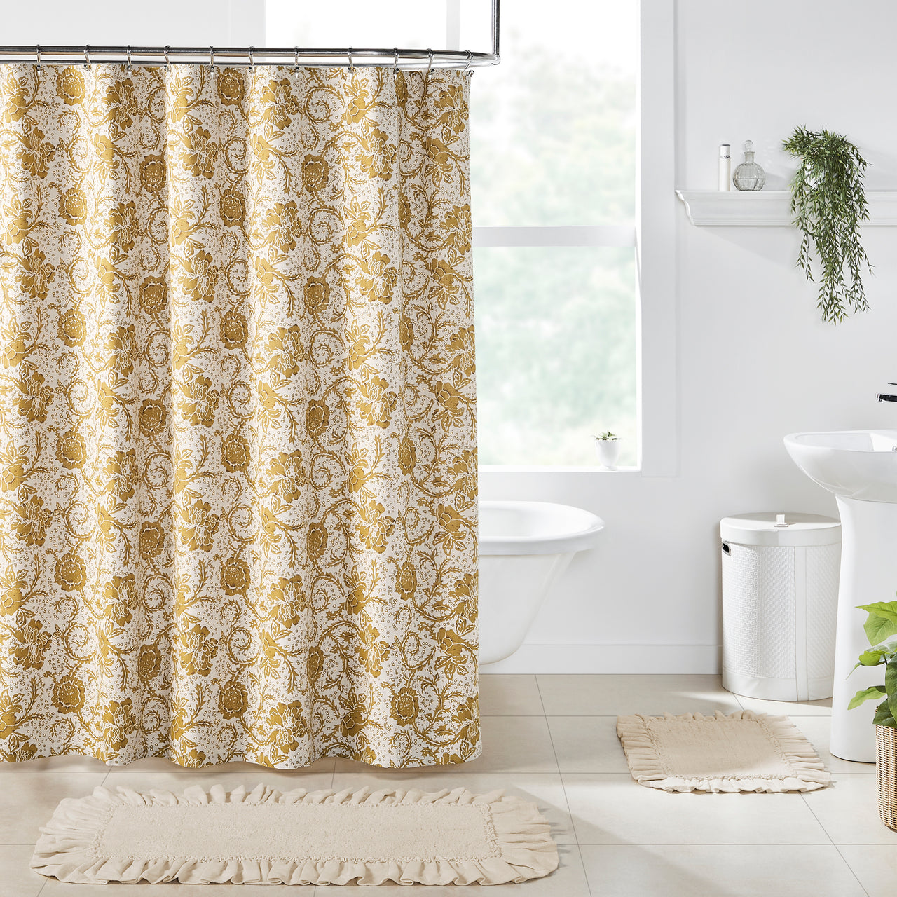 Dorset Gold Floral Shower Curtain 72"x72" VHC Brands