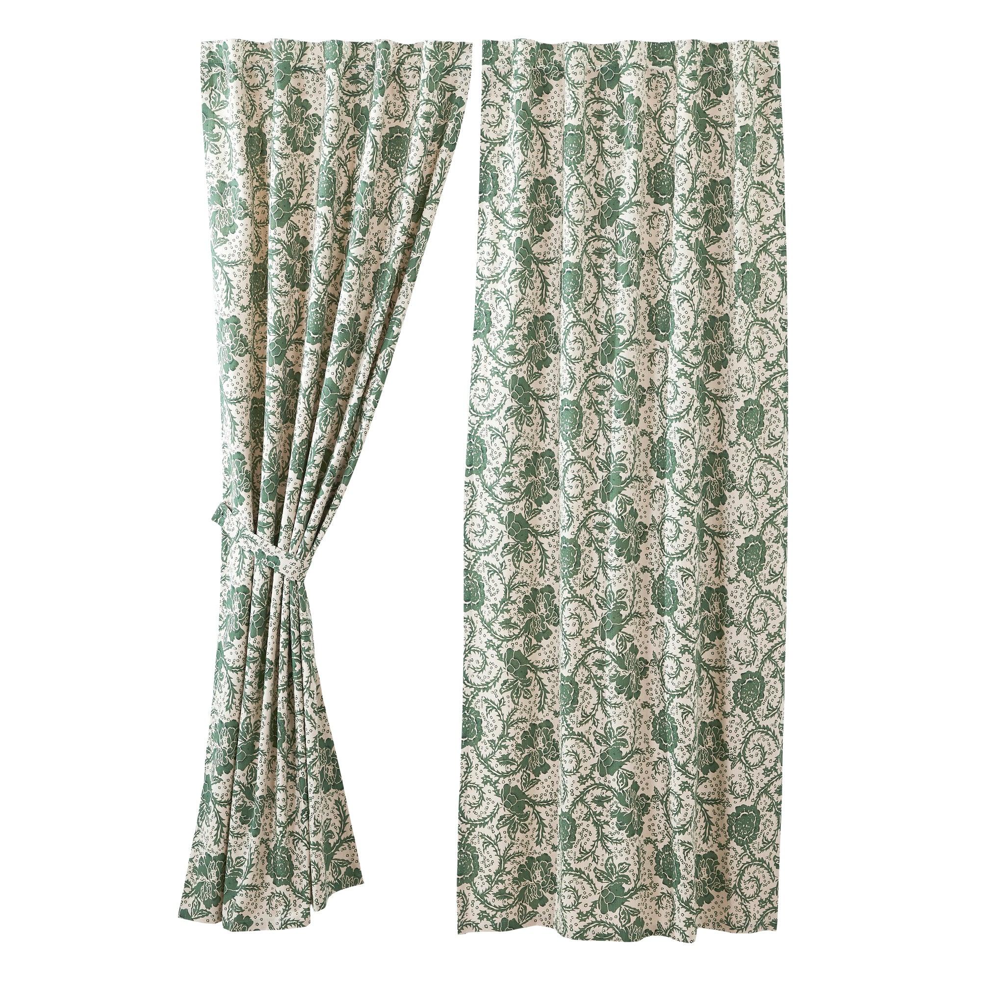Dorset Green Floral Panel Curtain Set of 2 84x40 VHC Brands - The Fox Decor