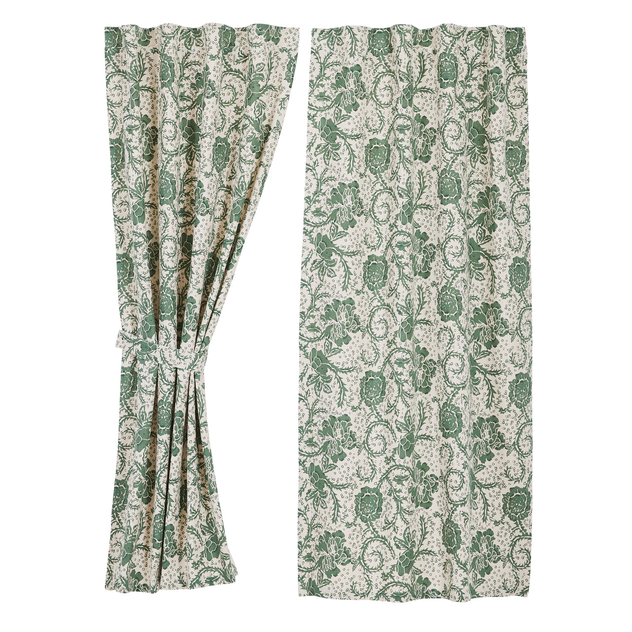 Dorset Green Floral Short Panel Curtain Set of 2 63x36 VHC Brands