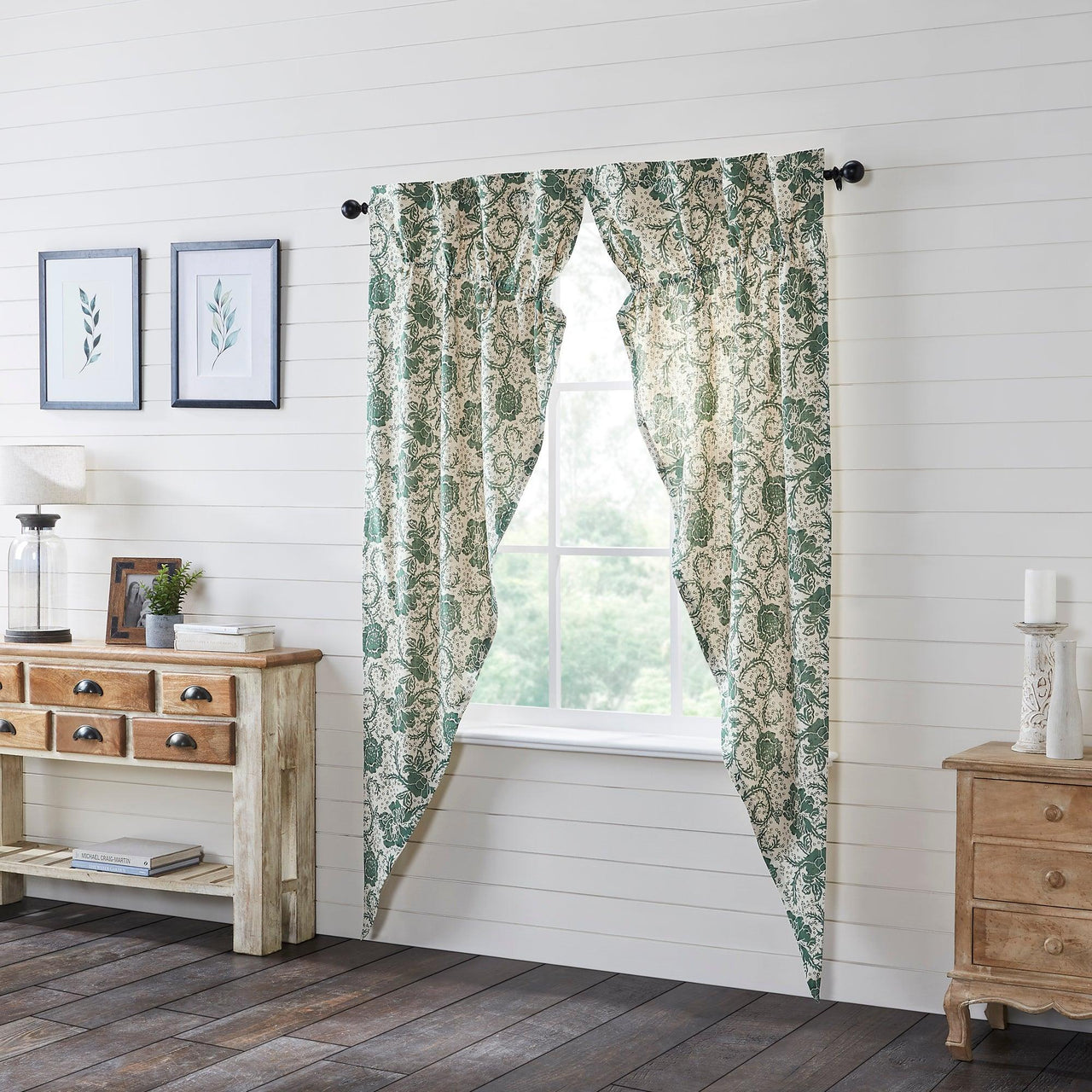 Dorset Green Floral Prairie Long Panel Curtain Set of 2 84x36x18 VHC Brands