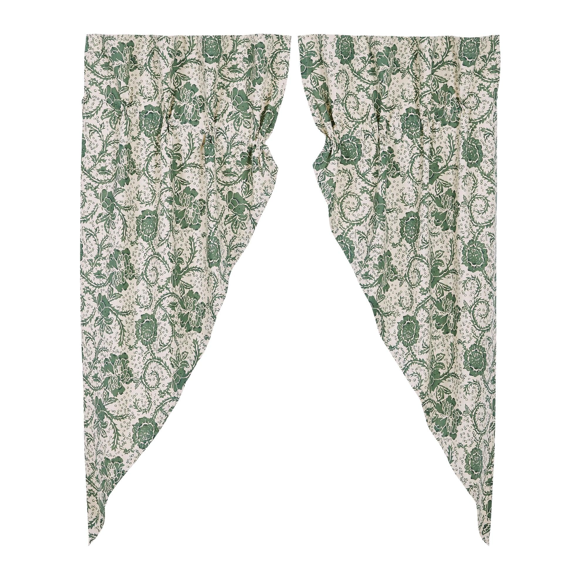 Dorset Green Floral Prairie Short Panel Curtain Set of 2 63x36x18 VHC Brands - The Fox Decor