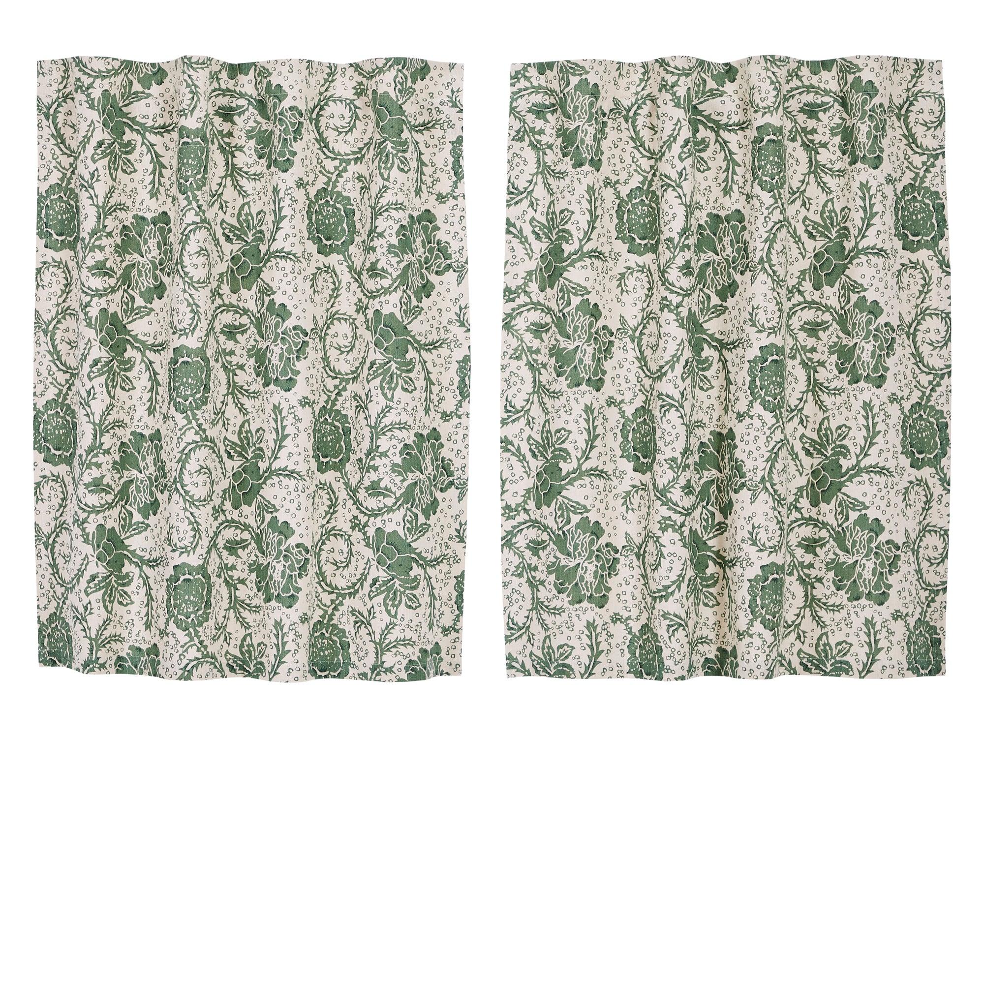 Dorset Green Floral Tier Curtain Set of 2 L36xW36 VHC Brands - The Fox Decor