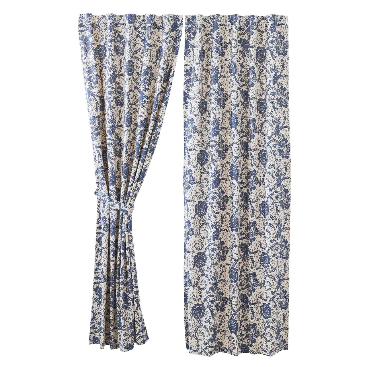Dorset Navy Floral Panel Curtain Set of 2 84x40 VHC Brands - The Fox Decor