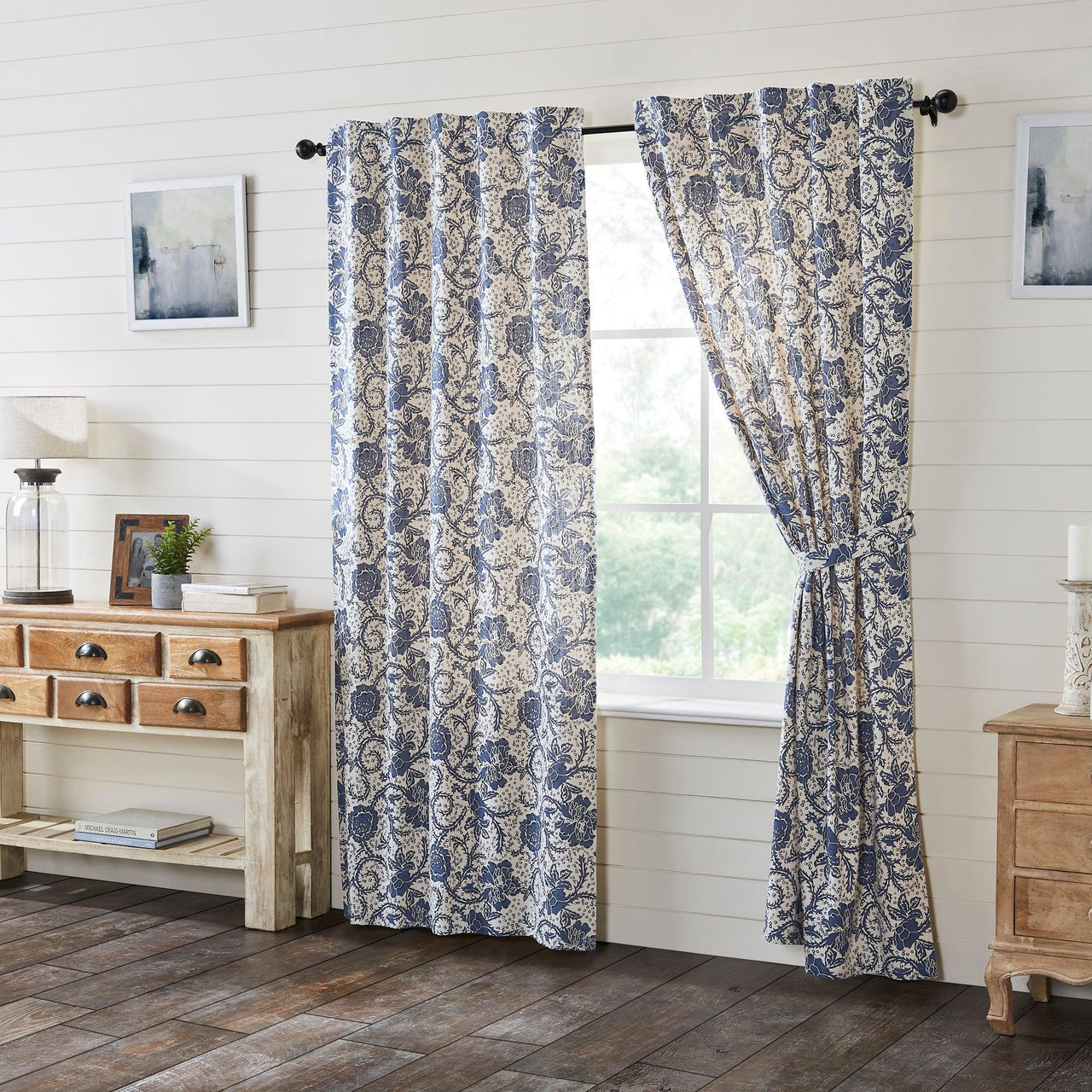 Dorset Navy Floral Panel Curtain Set of 2 84x40 VHC Brands