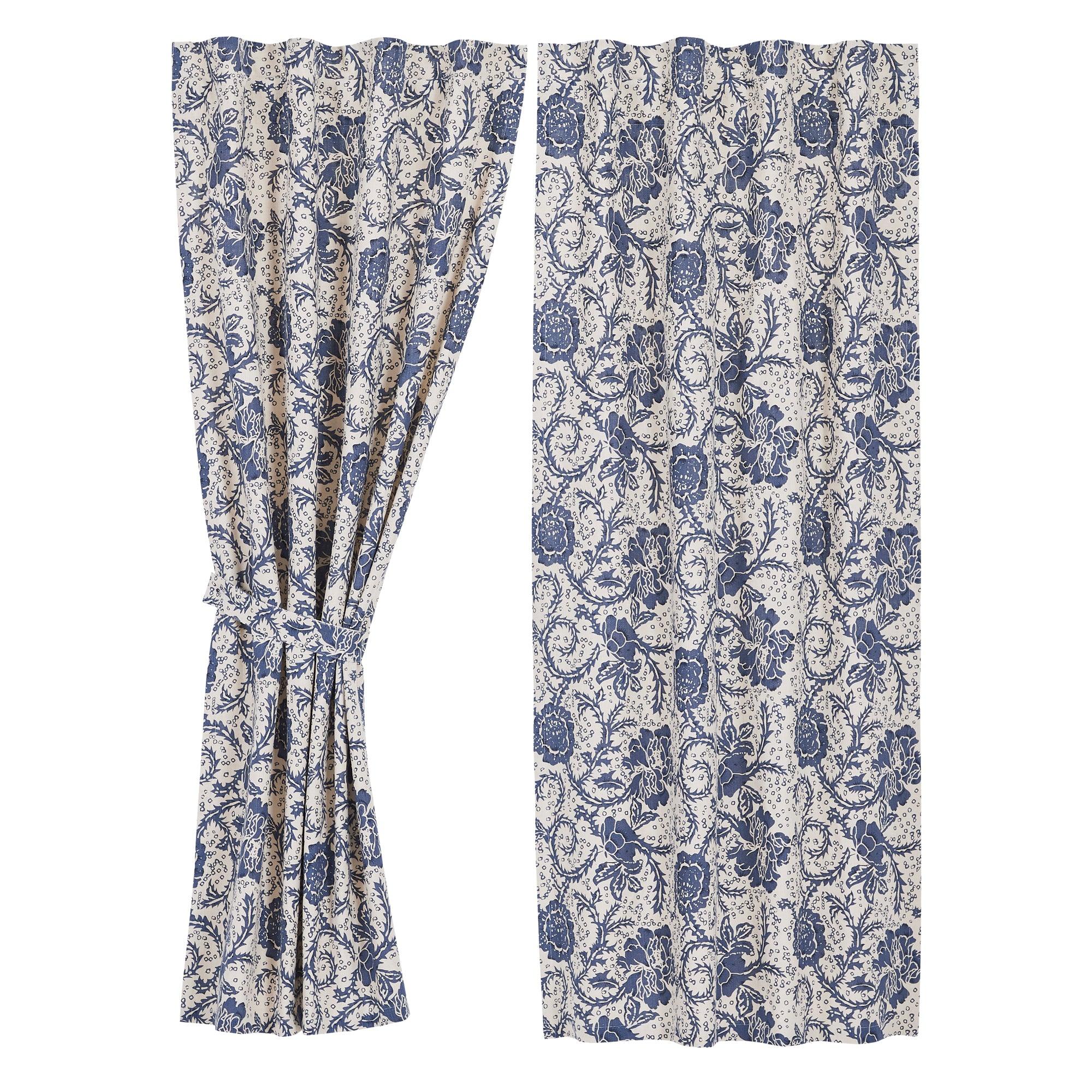 Dorset Navy Floral Short Panel Curtain Set of 2 63x36 VHC Brands - The Fox Decor