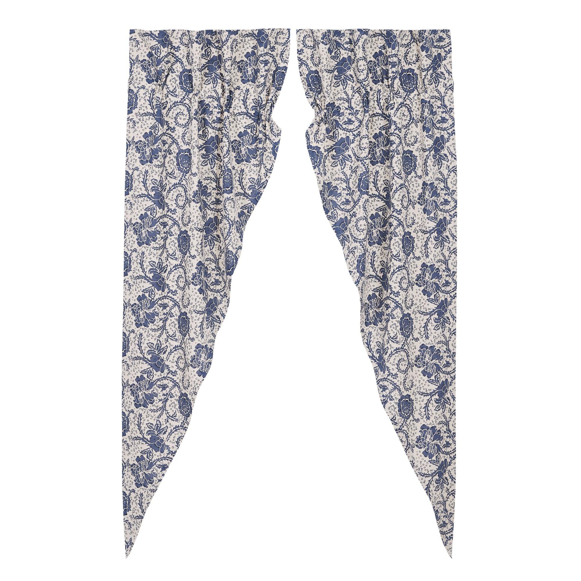 Dorset Navy Floral Prairie Long Panel Curtain Set of 2 84x36x18 VHC Brands - The Fox Decor