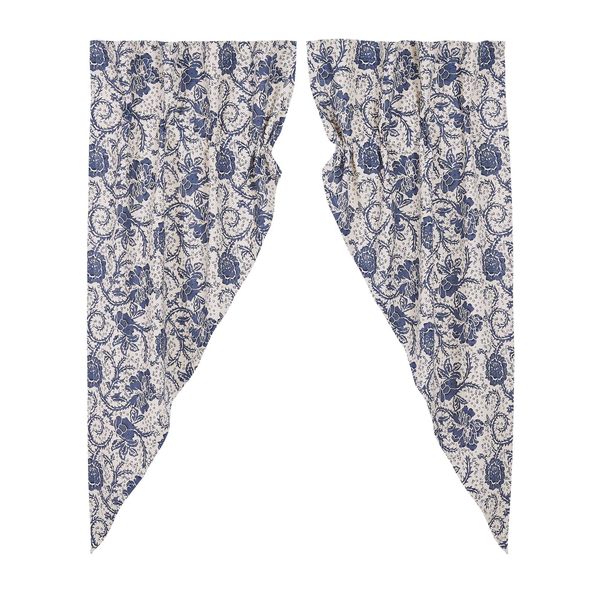 Dorset Navy Floral Prairie Short Panel Curtain Set of 2 63x36x18 VHC Brands - The Fox Decor