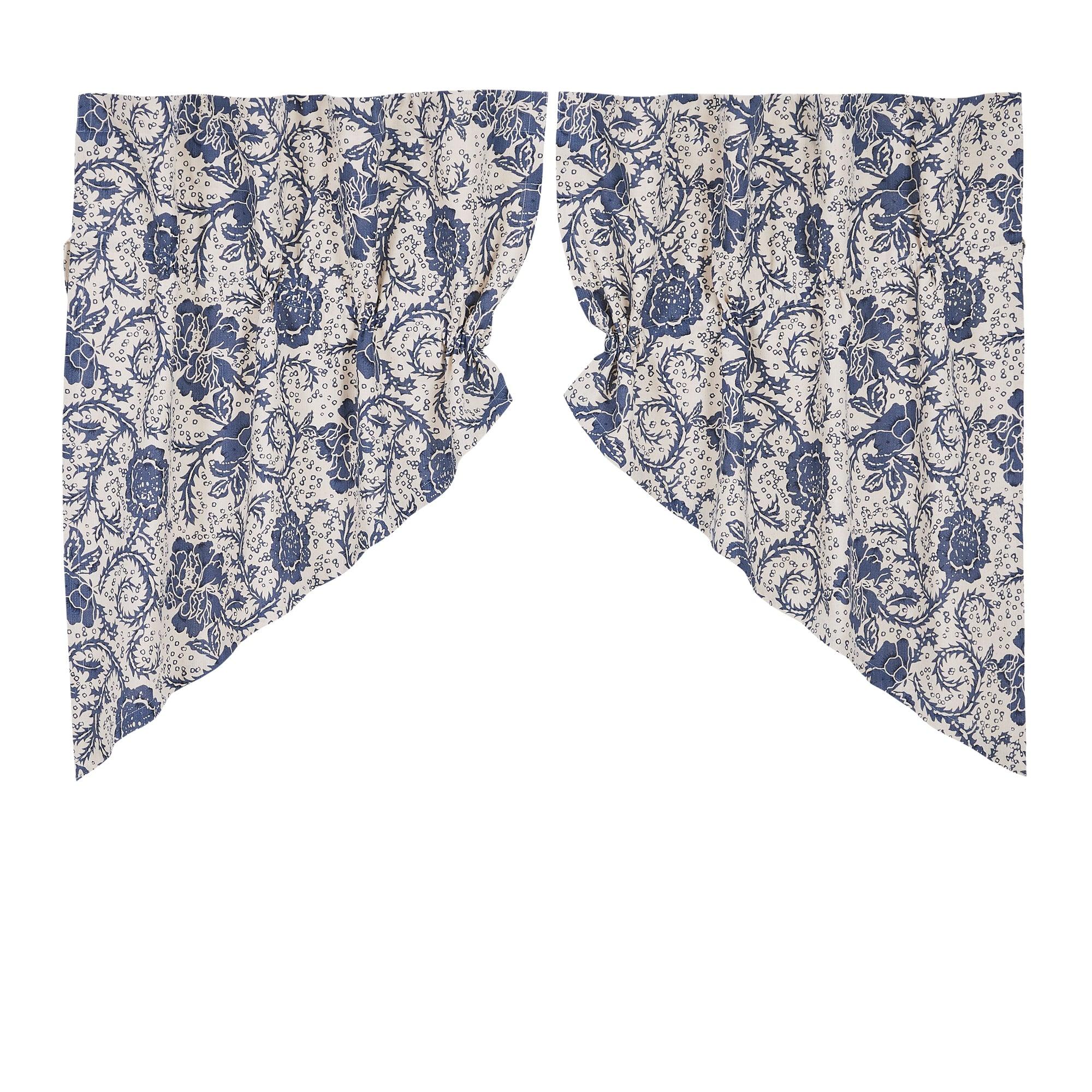 Dorset Navy Floral Prairie Swag Set of 2 36x36x18 VHC Brands - The Fox Decor