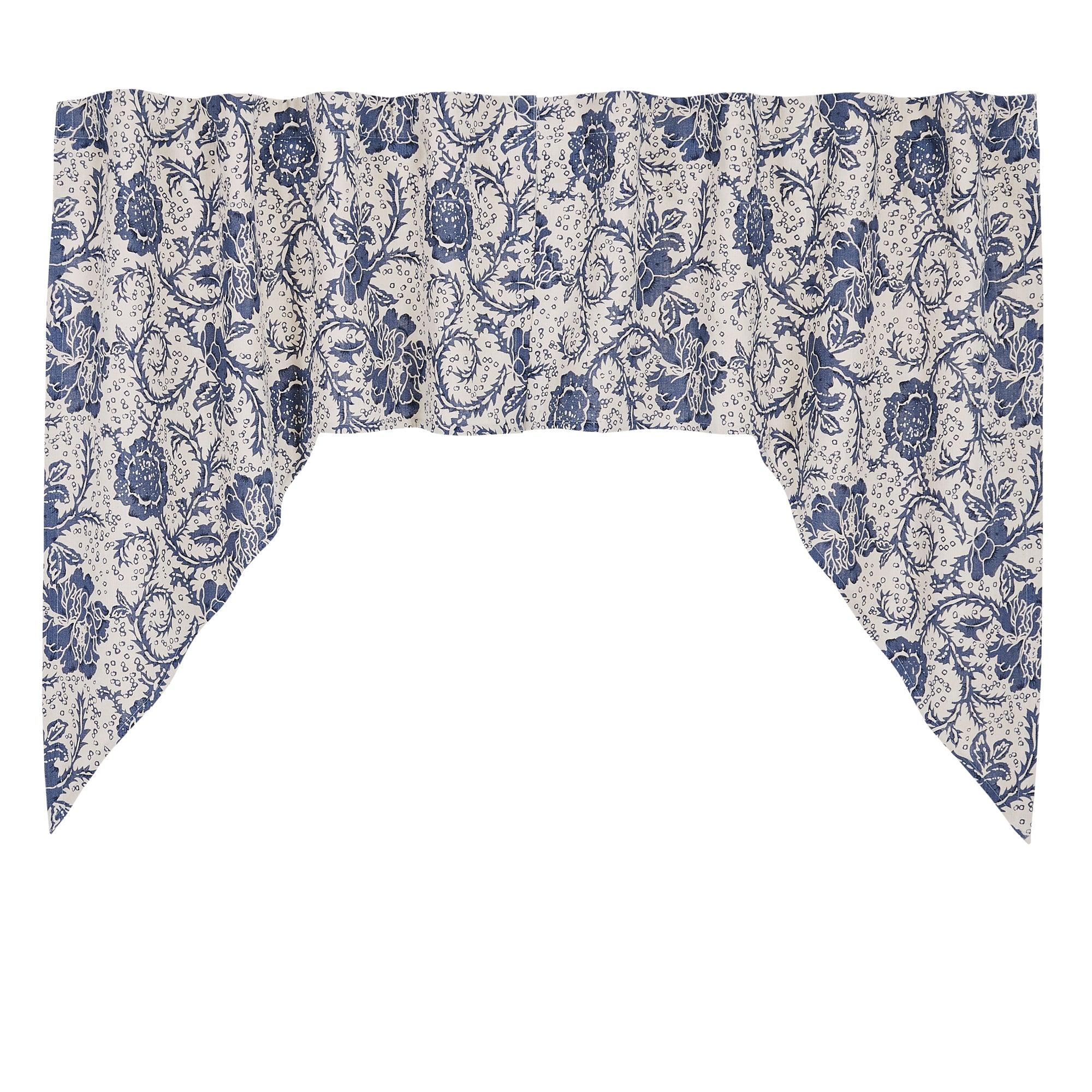 Dorset Navy Floral Swag Curtain Set of 2 36x36x16 VHC Brands - The Fox Decor