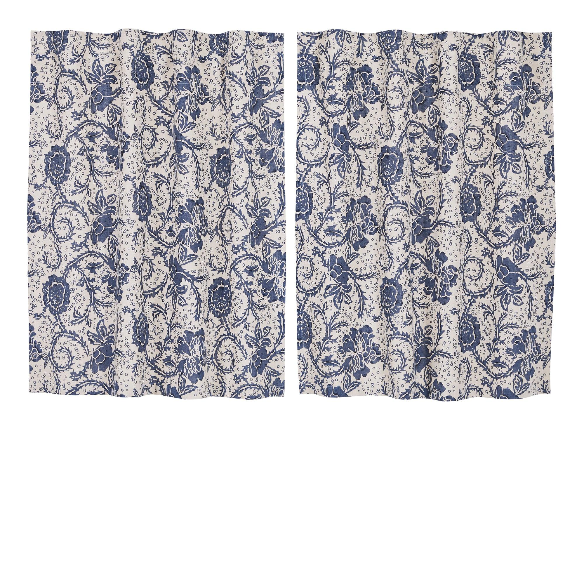 Dorset Navy Floral Tier Curtain Set of 2 L36xW36 VHC Brands - The Fox Decor