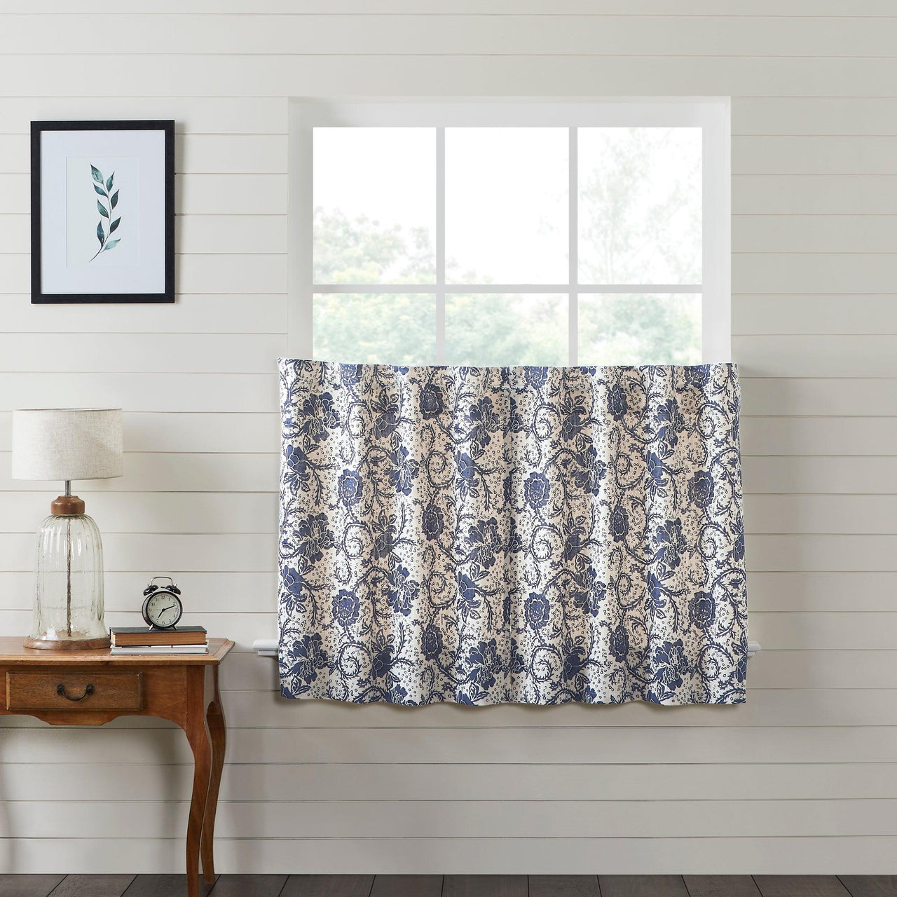 Dorset Navy Floral Tier Curtain Set of 2 L36xW36 VHC Brands - The Fox Decor