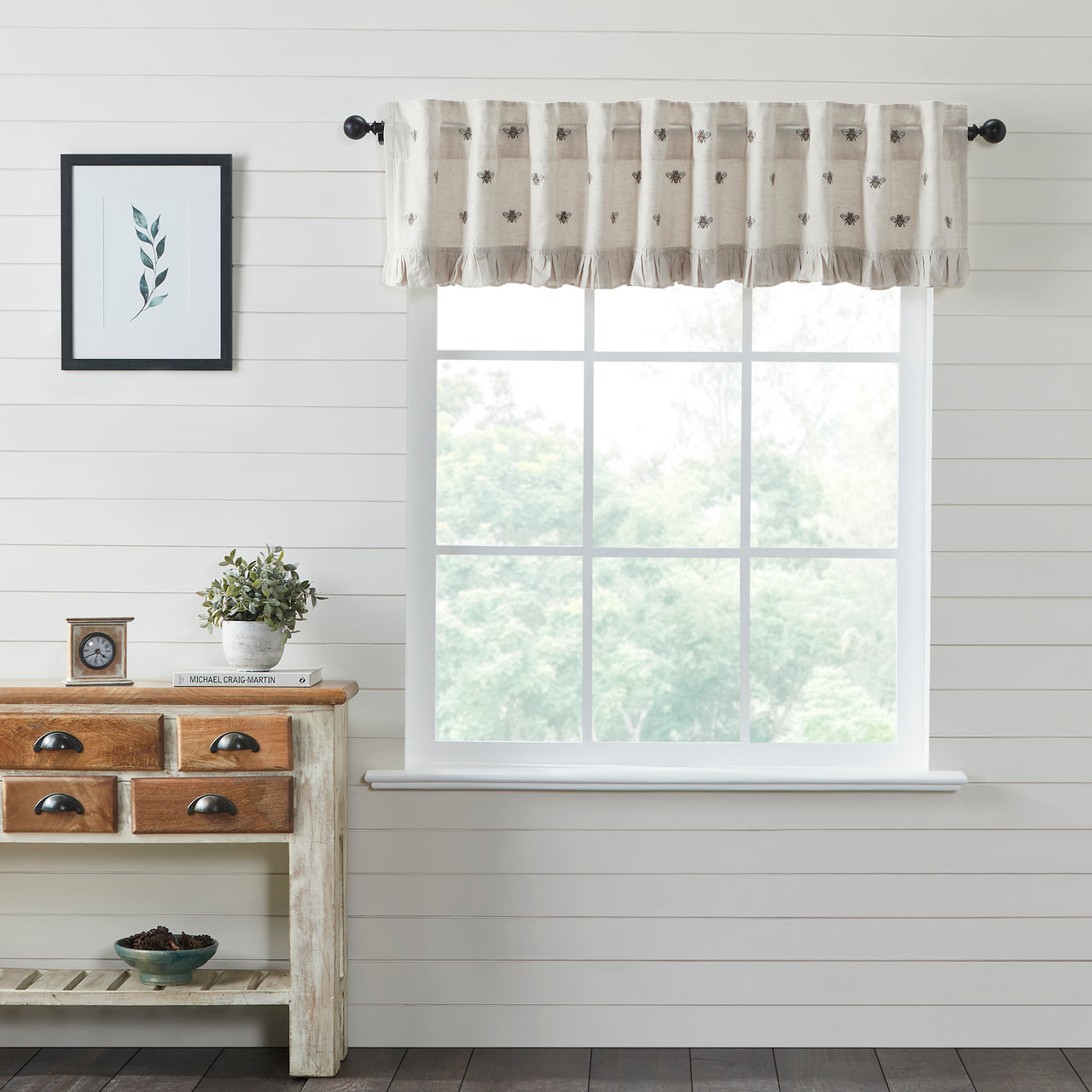 Embroidered Bee Valance Curtain 16"x90" VHC Brands