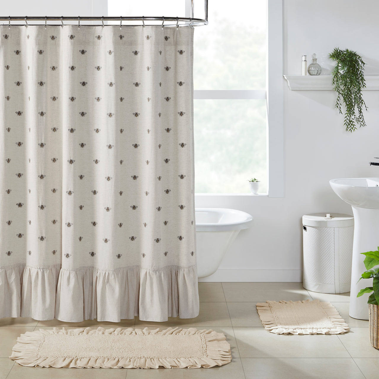 Embroidered Bee Shower Curtain 72x72 VHC Brands