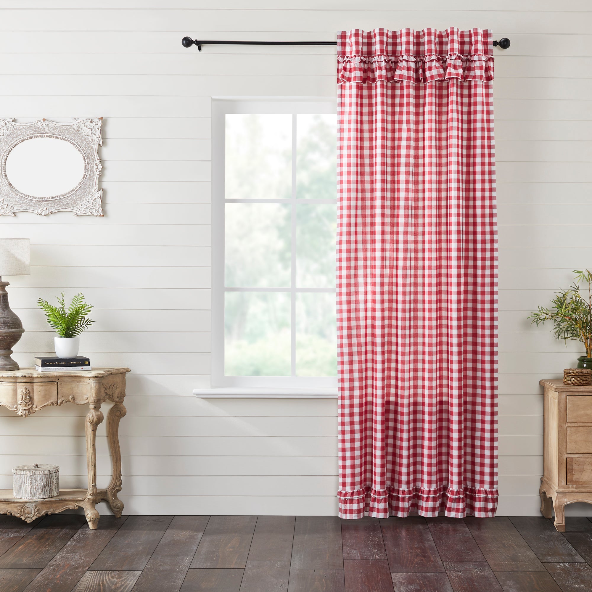 Annie Buffalo Red Check Ruffled Panel Curtain 96