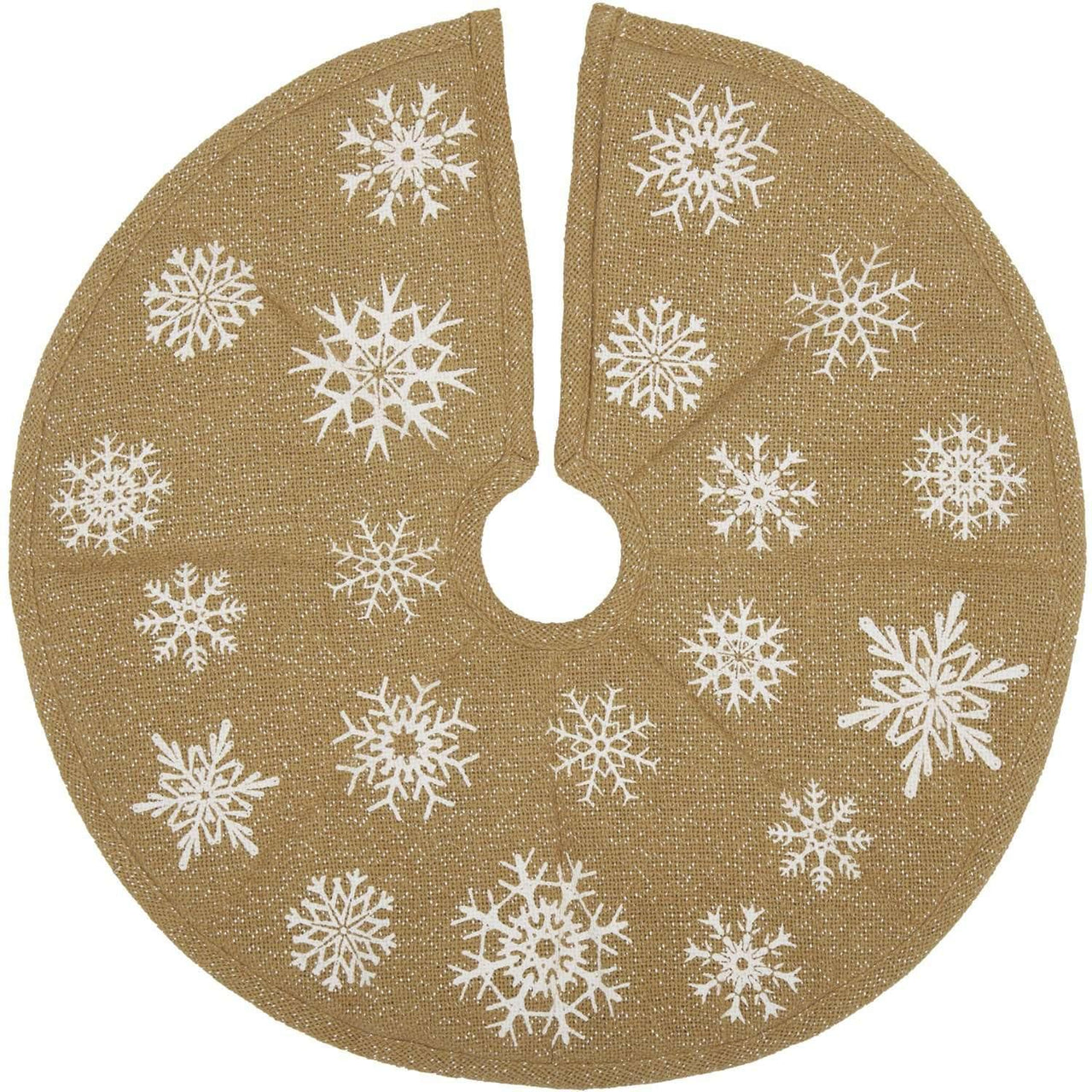 Snowflake Burlap Natural Mini Christmas Tree Skirt 21 VHC Brands - The Fox Decor