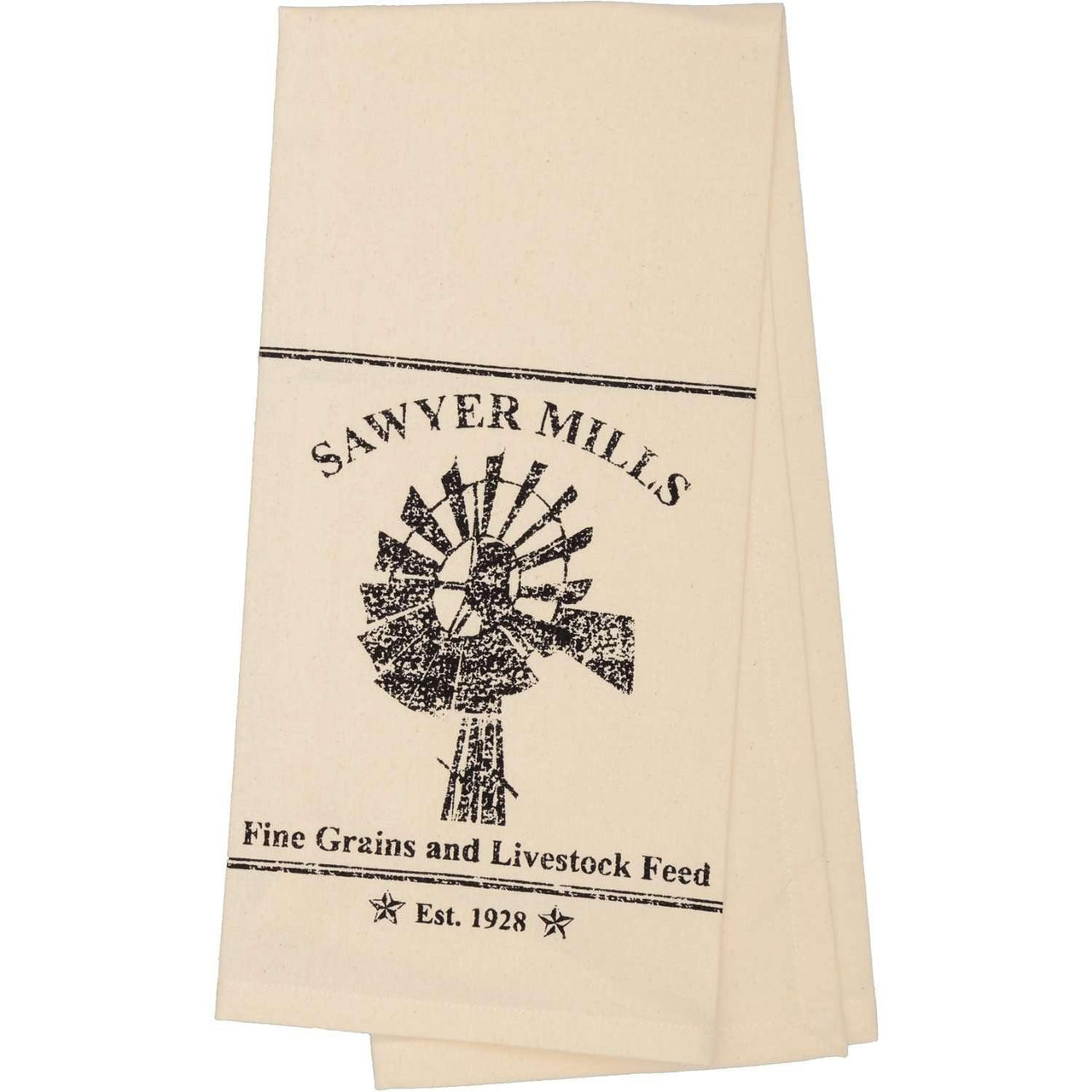 Sawyer Mill Charcoal Windmill Muslin Unbleached Natural Tea Towel 19x28 VHC Brands - The Fox Decor