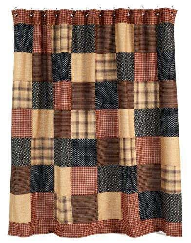 Americana Primitive Bath-Patriotic Patch Red Shower Curtain, 72 x 72 - The Fox Decor