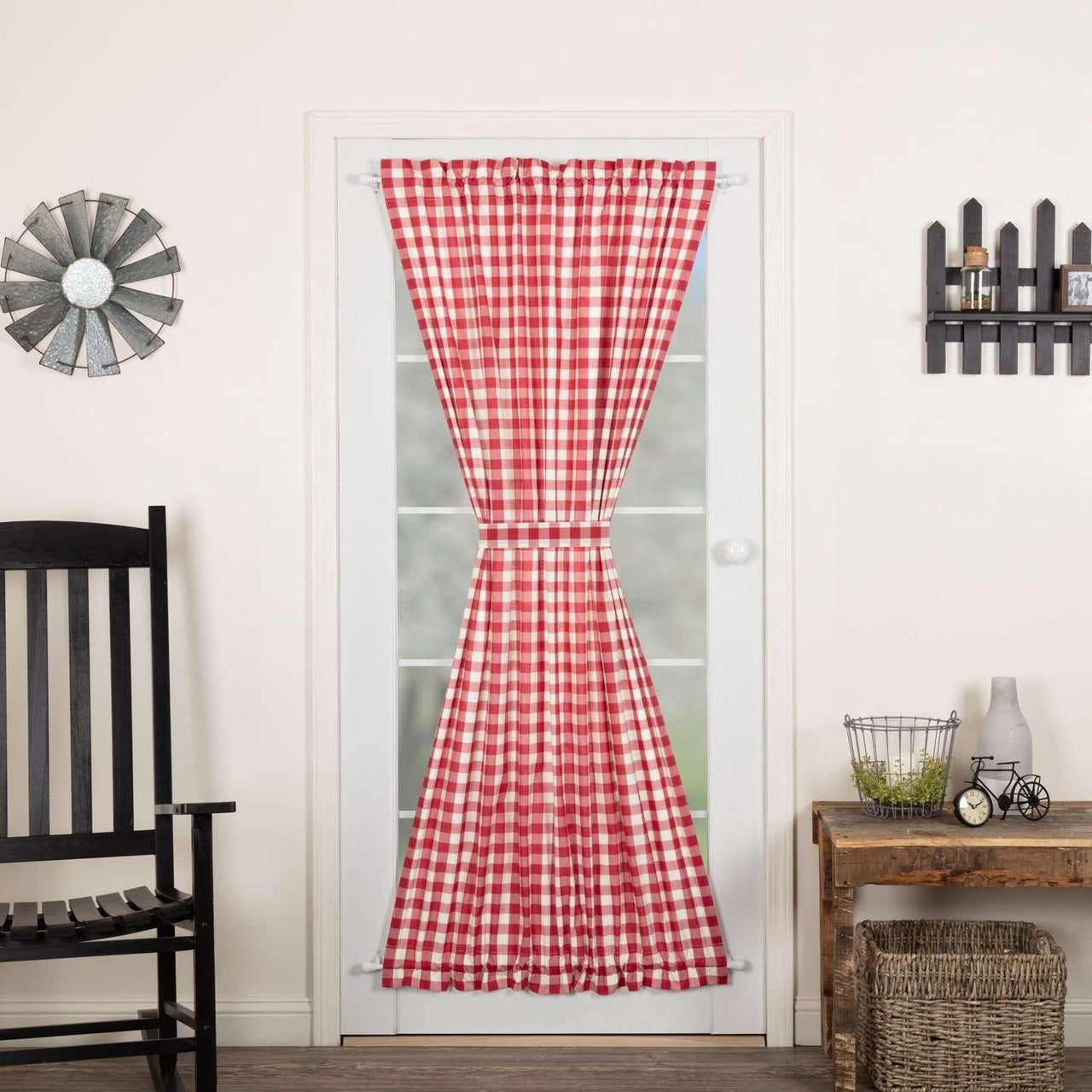 Annie Buffalo Black/Grey/Red/Tan Check Door Panel 72x40 curtain VHC Brands 