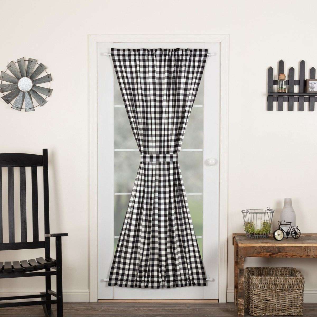 Annie Buffalo Black/Grey/Red/Tan Check Door Panel 72x40 curtain VHC Brands 