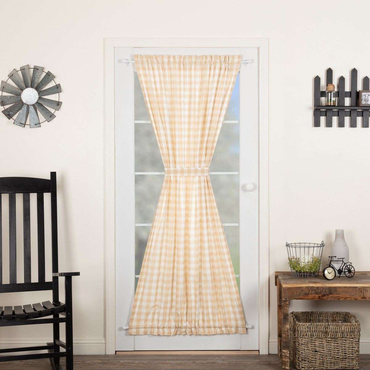 Annie Buffalo Black/Grey/Red/Tan Check Door Panel 72x40 curtain VHC Brands 