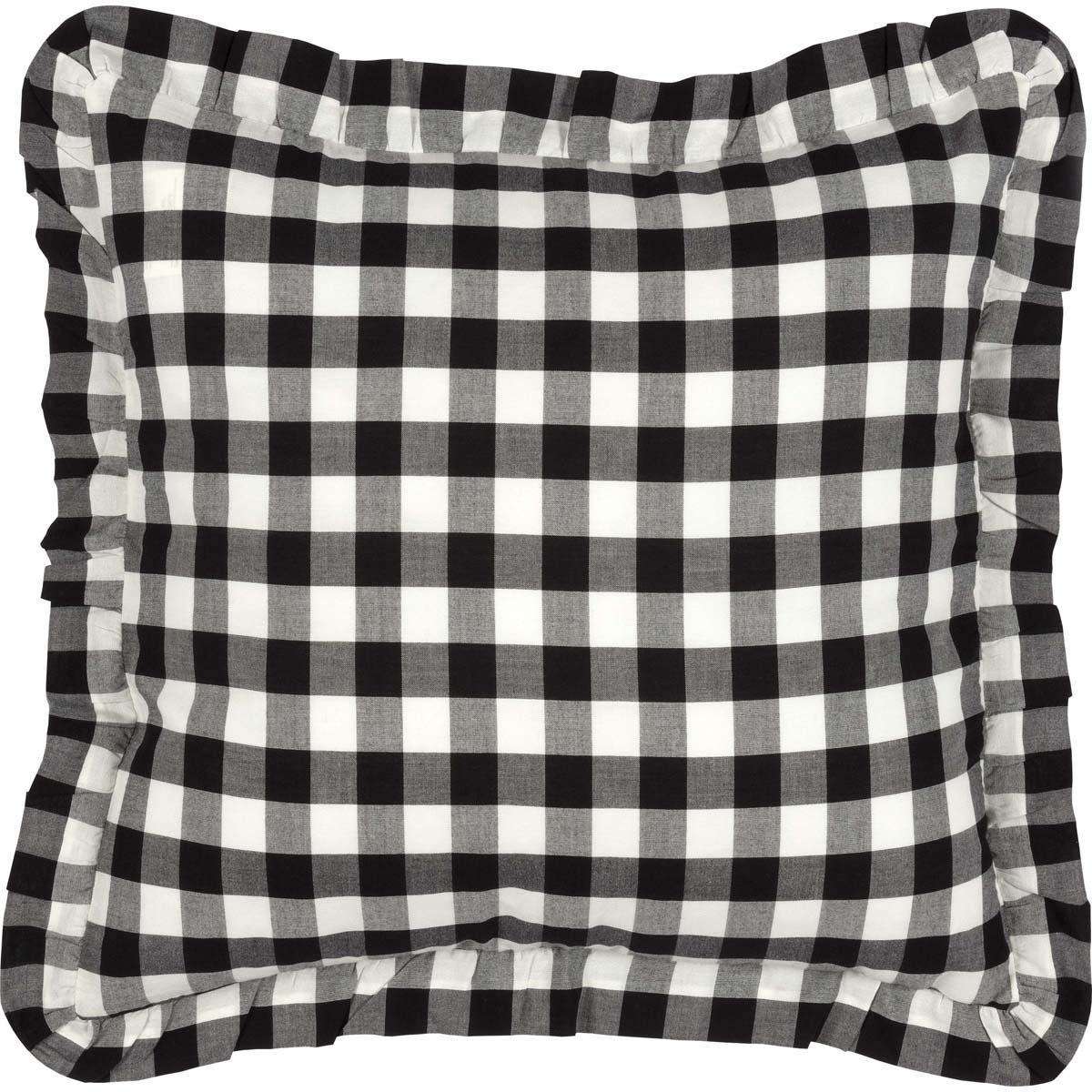 Annie Buffalo Check Ruffled Fabric Pillow Black, Grey, Red Pillows VHC Brands Black 