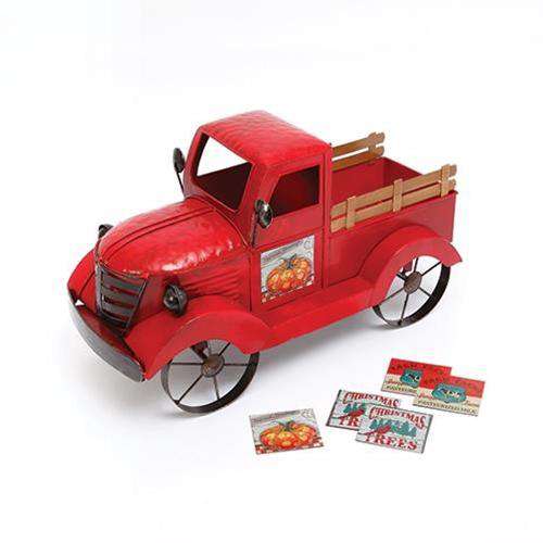 '+Antiqued Red Farm Truck With Seasonal Magnet Signs Fall Best Sellers CWI Gifts 