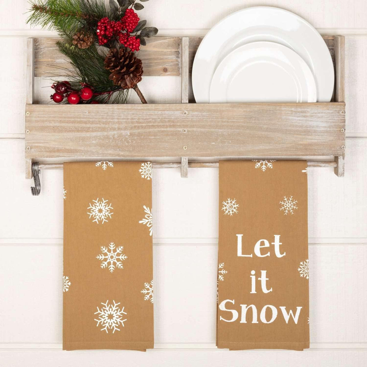 Snowflake Burlap Natural Let It Snow Tea Towel Set of 2 19x28 VHC Brands - The Fox Decor