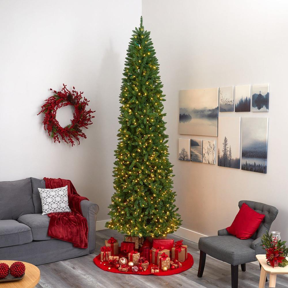 10’ Slim Green Mountain Pine Artificial Christmas Tree with 800 Clear LED Lights - The Fox Decor