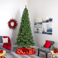 Thumbnail for 10’ White Mountain Pine Artificial Christmas Tree with 850 Clear LED Lights and Pine Cones - The Fox Decor
