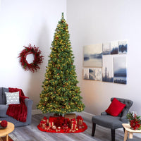 Thumbnail for 10’ White Mountain Pine Artificial Christmas Tree with 850 Clear LED Lights and Pine Cones - The Fox Decor