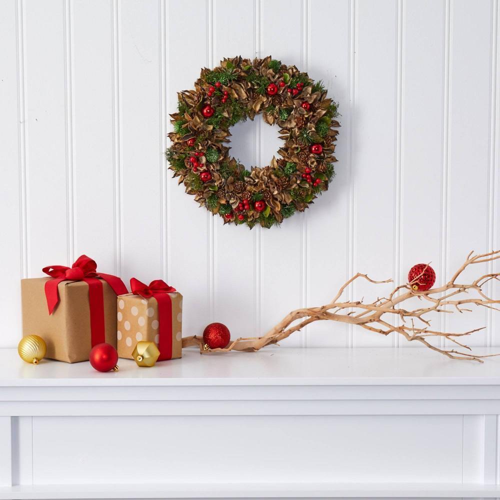 15” Holiday Artificial Wreath with Pine Cones and Ornaments - The Fox Decor