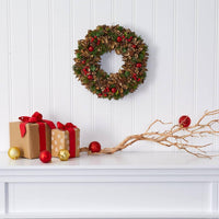 Thumbnail for 15” Holiday Artificial Wreath with Pine Cones and Ornaments - The Fox Decor