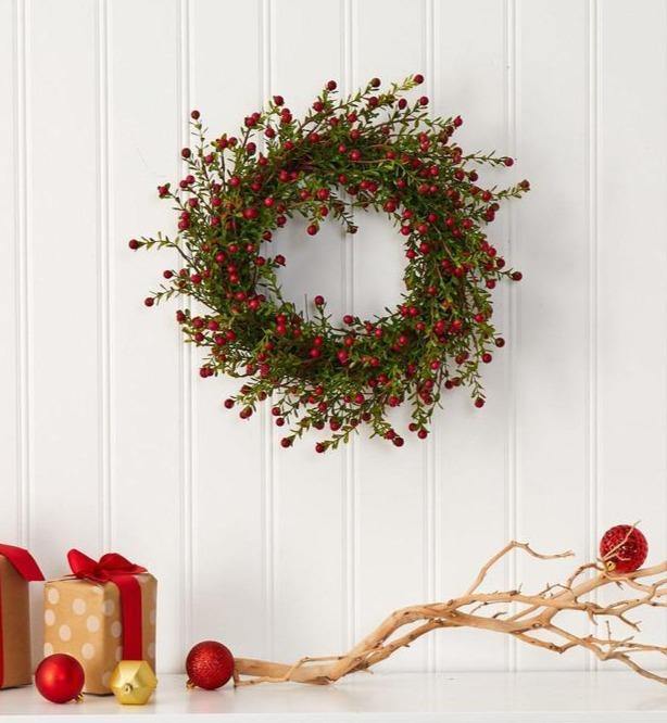 16” Boxwood and Berries Artificial Wreath - The Fox Decor