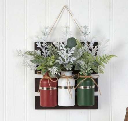 17” Holiday Assorted Christmas Pine Hanging Three Piece Mason Jar Artificial Arrangement Wall Art Décor